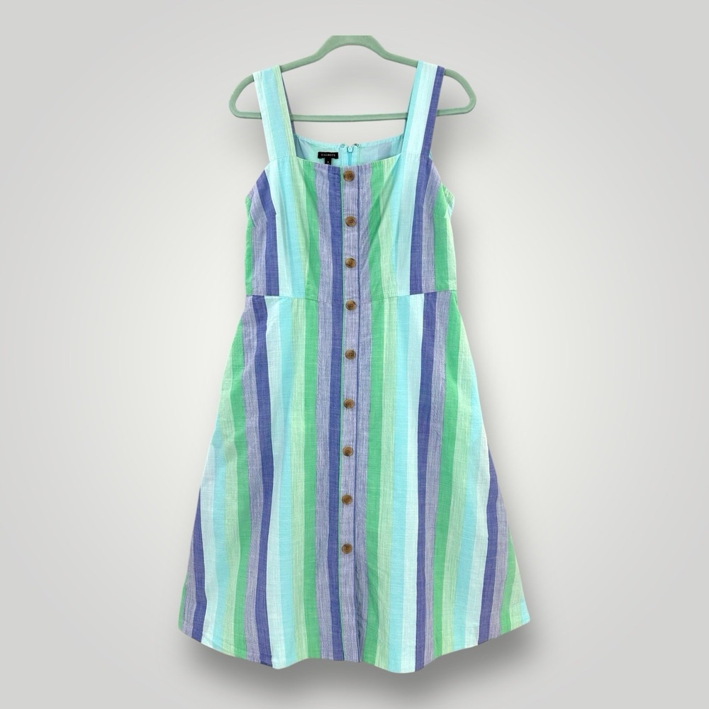 Talbots Midi Dress Sundress Womans Size 6 Square Neck Vertical Stripe Pockets